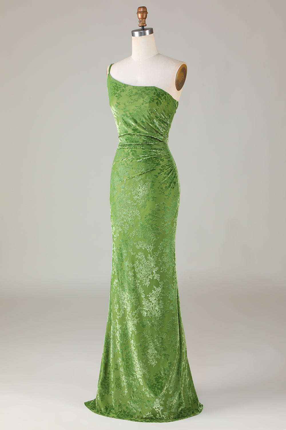 Mermaid One Shoulder Velvet Olive Bridesmaid Dress