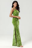 Olive Mermaid One Shoulder Velvet Bridesmaid Dress