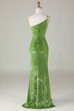 Mermaid One Shoulder Velvet Olive Bridesmaid Dress