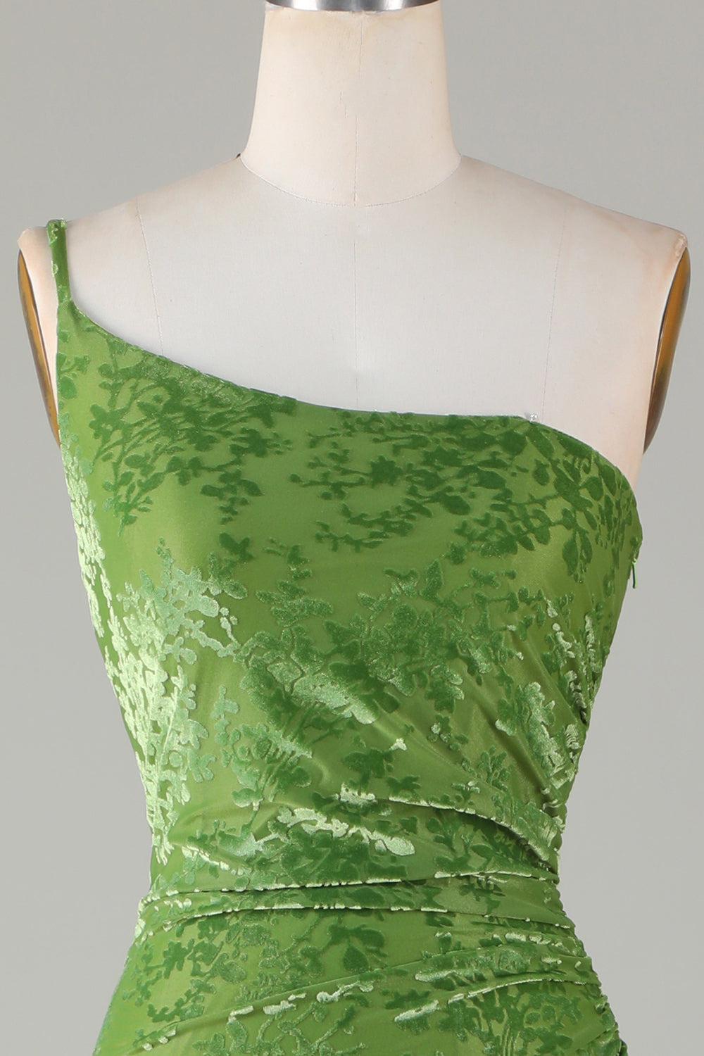 Mermaid One Shoulder Velvet Olive Bridesmaid Dress