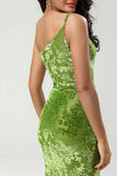 Olive Mermaid One Shoulder Velvet Bridesmaid Dress