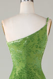 Mermaid One Shoulder Velvet Olive Bridesmaid Dress