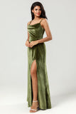 A Line Velvet Green Long Bridesmaid Dress with Slit