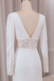 Ivory Deep V-Neck Long Sleeves Crepe and Lace Mermaid Bridal Dress