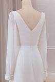 Ivory V-Neck Long Sleeves A-line Chiffon Bridal Dress