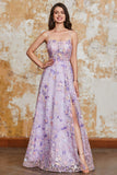 Gorgeous A Line Spaghetti Straps Light Purple Long Ball Dress with Appliques