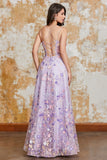 Gorgeous A Line Spaghetti Straps Light Purple Long Ball Dress with Appliques