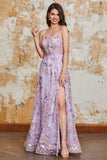 Gorgeous A Line Spaghetti Straps Light Purple Long Ball Dress with Appliques
