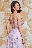Gorgeous A Line Spaghetti Straps Light Purple Long Ball Dress with Appliques