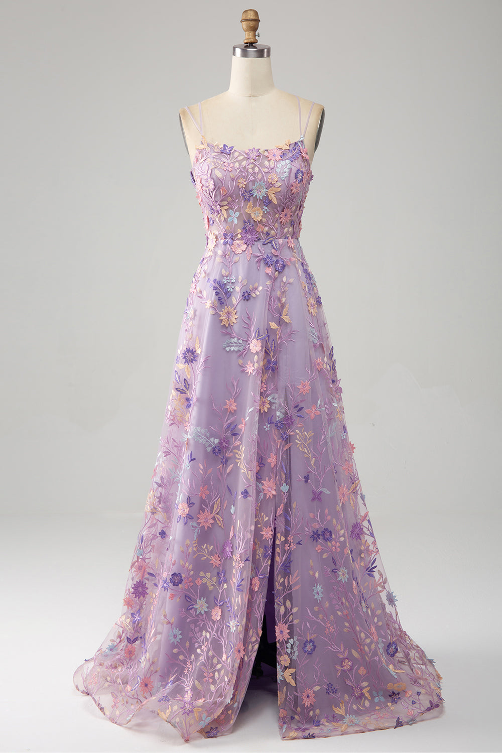 Mauve A-Line Spaghetti Straps Long Ball Dress with Appliques