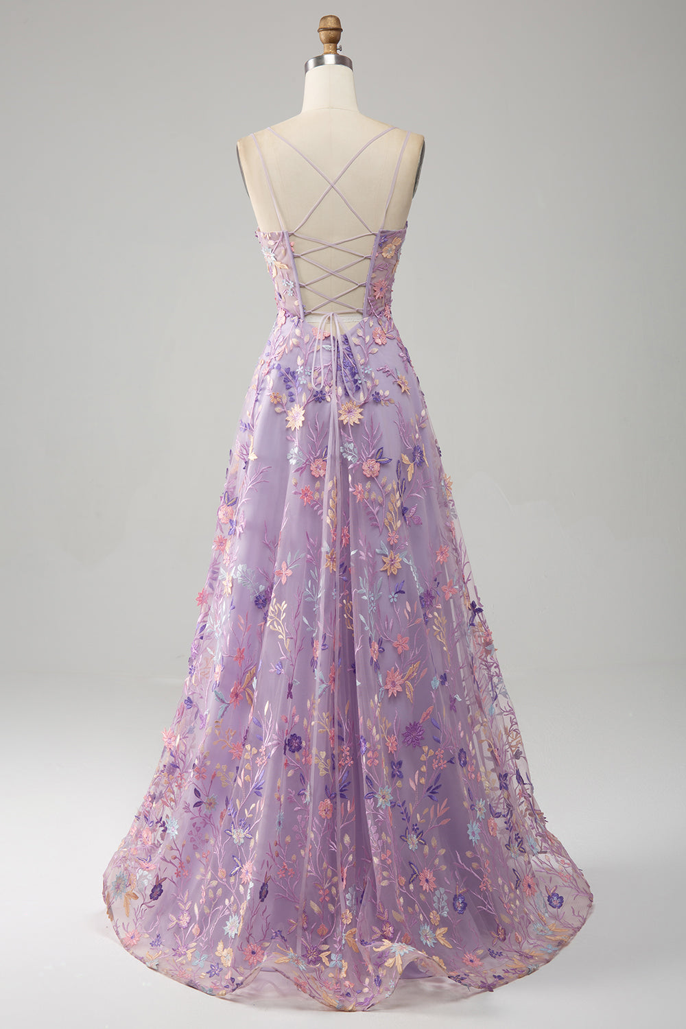 Mauve A-Line Spaghetti Straps Long Ball Dress with Appliques