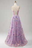 Mauve A-Line Spaghetti Straps Long Ball Dress with Appliques
