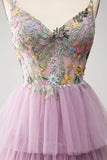 Mauve A-Line Corset Tiered Long Ball Dress With Appliques