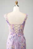 Mauve Off The Shoulder Long Embroidered Mermaid Ball Dress Slit