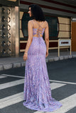 Stylish Mermaid Spaghetti Straps Lilac Long Ball Dress with Slit