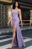 Stylish Mermaid Spaghetti Straps Lilac Long Ball Dress with Slit
