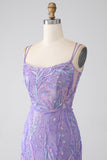 Mermaid Lace-Up Back Lilac Sequins Ball Dress with Slit