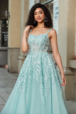 Gorgeous A Line Spaghetti Straps Mint Corset Ball Dress with Appliques