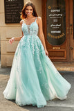 Mint Ball-Gown Detachable Sleeves Beaded Ball Dresses With Appliques