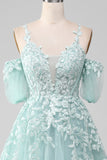 Mint Ball-Gown Off The Shoulder Beaded Ball Dresses With Appliques