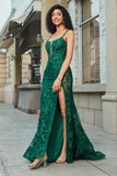 Stylish Mermaid Spaghetti Straps Dark Green Long Ball Dress with Appliques