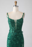 Dark Green Mermaid Spaghetti Straps Long Ball Dress with Appliques