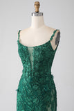 Dark Green Mermaid Spaghetti Straps Long Ball Dress with Appliques