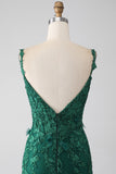 Dark Green Mermaid Spaghetti Straps Long Ball Dress with Appliques