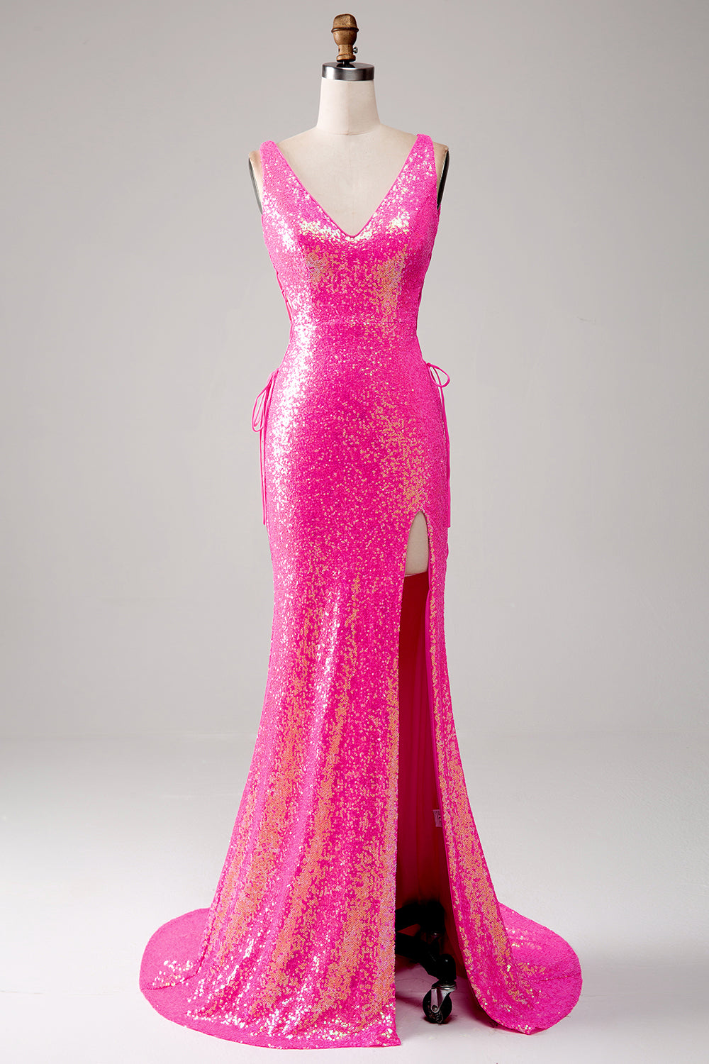 Sparkly Hot Pink Mermaid Ball Dress with Slit