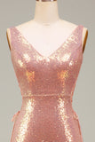 Sparkly Hot Pink Mermaid Ball Dress with Slit