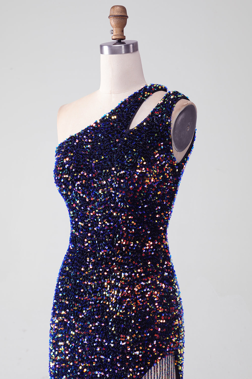 Black Mermaid One Shoulder Sequins Long Ball Dress with Slit