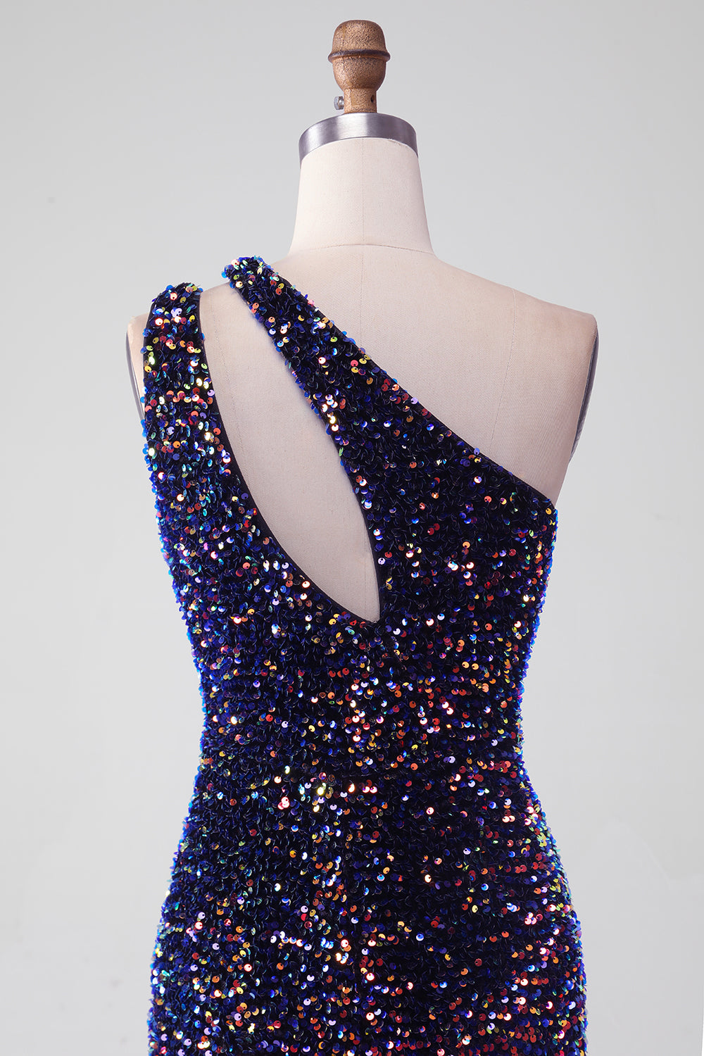 Black Mermaid One Shoulder Sequins Long Ball Dress with Slit