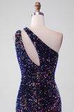 Black Mermaid One Shoulder Sequins Long Ball Dress with Slit