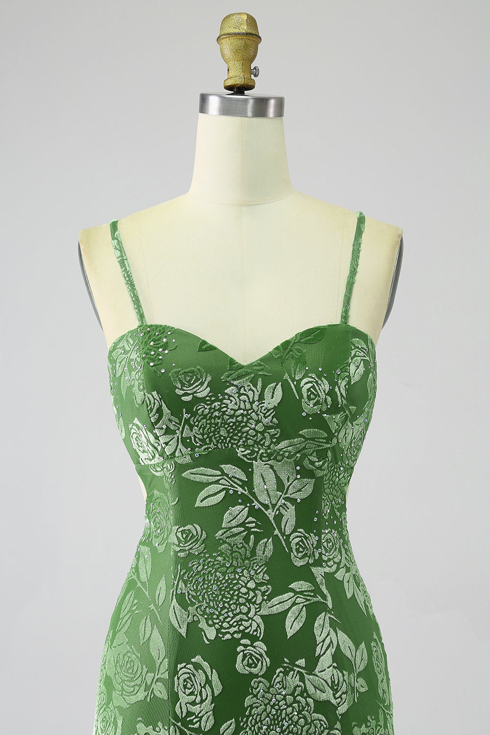Mermaid Off the Shoulder Olive Printed Long Ball Dress with Split Front