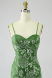 Mermaid Off the Shoulder Olive Printed Long Ball Dress with Split Front
