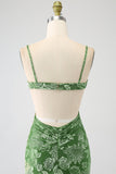 Mermaid Off the Shoulder Olive Printed Long Ball Dress with Split Front