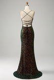 Glitter Black Spaghetti Straps Sequins Mermaid Ball Dress with Slit