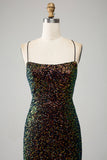 Glitter Black Spaghetti Straps Sequins Mermaid Ball Dress with Slit