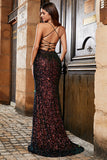 Sparkly Black Spaghetti Straps Sequins Mermaid Ball Dress with Slit