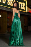 Sparkly A-line Dark Green Corset Ball Dress with Slit