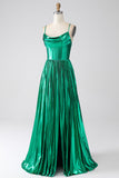 A Line Dark Green Spaghetti Straps Corset Long Ball Dress with Slit