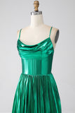 A Line Dark Green Spaghetti Straps Corset Long Ball Dress with Slit