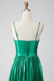 A Line Dark Green Spaghetti Straps Corset Long Ball Dress with Slit