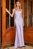 Stylish Mermaid Sweetheart Lilac Corset Ball Dress with Lace Appliques