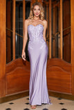 Stylish Mermaid Sweetheart Lilac Corset Ball Dress with Lace Appliques