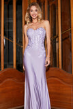 Stylish Mermaid Sweetheart Lilac Corset Ball Dress with Lace Appliques