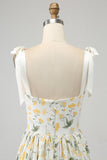 Ivory A-Line Spaghetti Straps Floral Long Ball Dress With Ruffles