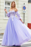 Gorgeous A Line Off the Shoulder Lavender Corset Ball Dress with Appliques