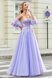 Gorgeous A Line Off the Shoulder Lavender Corset Ball Dress with Appliques