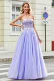 Gorgeous A Line Off the Shoulder Lavender Corset Ball Dress with Appliques